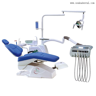 Cadeira dentária com bandeja de instrumentos e compressor de ar dental e peça de mão dentária