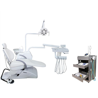 Unidade de cadeira dentária branca com gabinete móvel para máquina odontológica