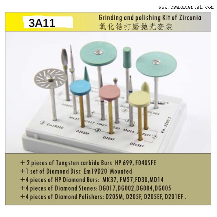 Kit de brocas diamantadas dentárias Kit de moagem e polimento de zircônia