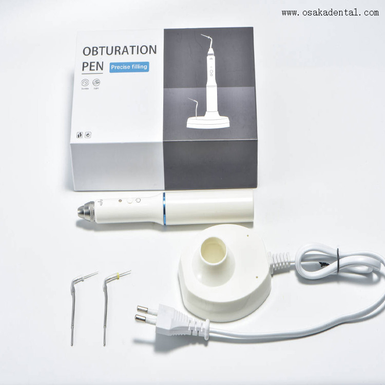 Caneta de obturação dentária que pode ser conectada ao pino de aquecimento na base
