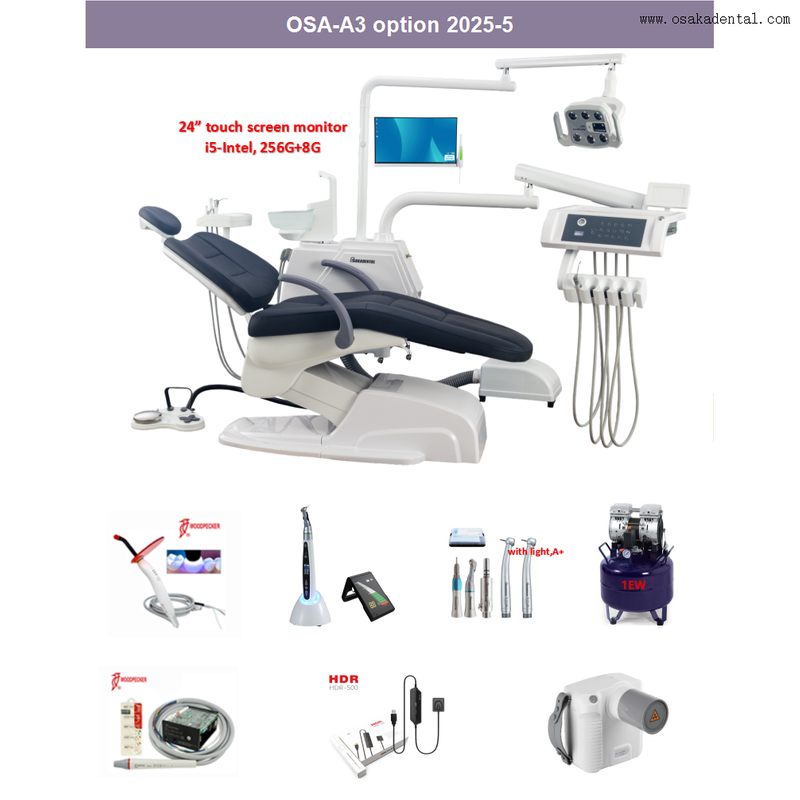 Unidade odontológica de assento grande e macio de luxo para uso clínico Cadeira odontológica com opção completa para uso clínico odontológico OSA-A3