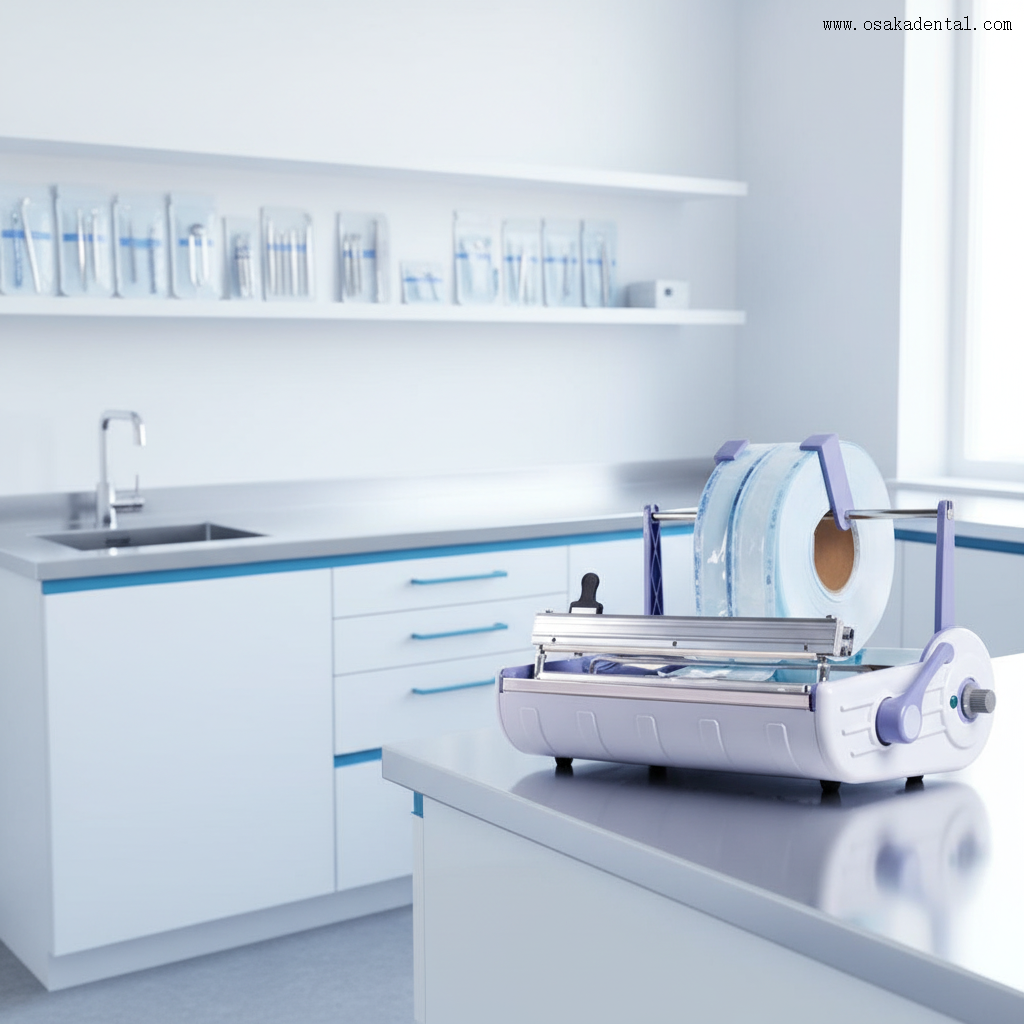 Máquina de selagem dentária automática com suporte para bolsa de esterilização e para sacos de esterilização