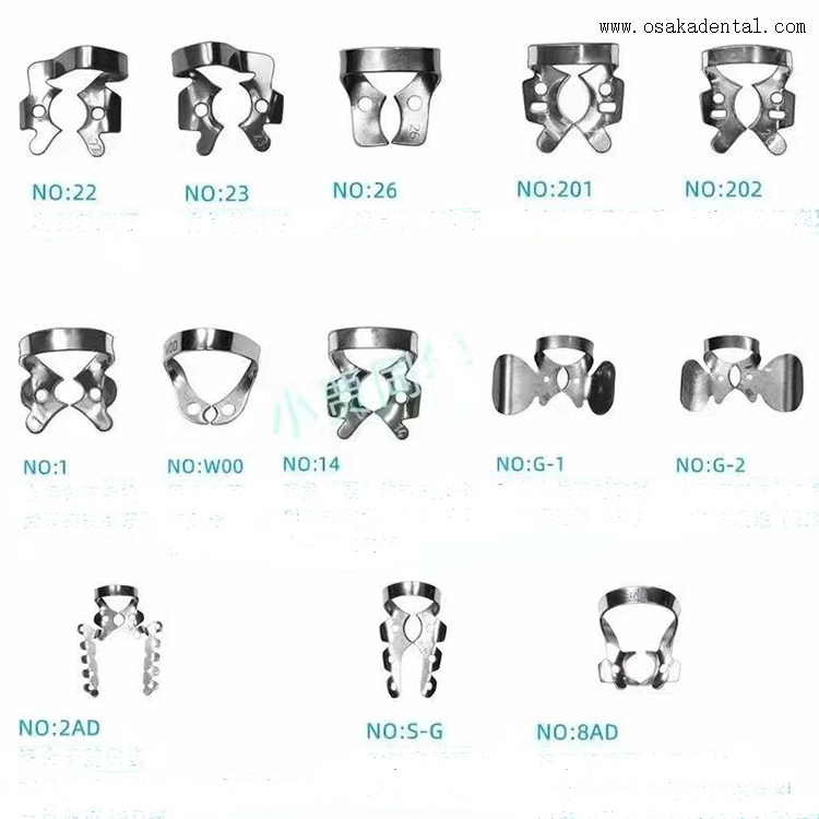 Clipe de barragem de borracha de aço inoxidável para material dentário
