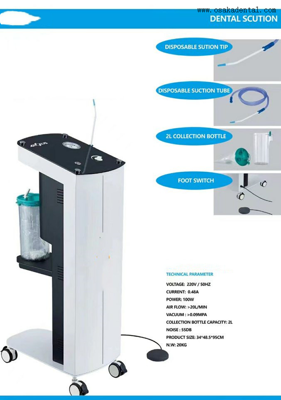 Unidade de sucção dental para implante com sacos de coleção descartáveis ​​e tubos de sucção descartáveis ​​40 conjuntos