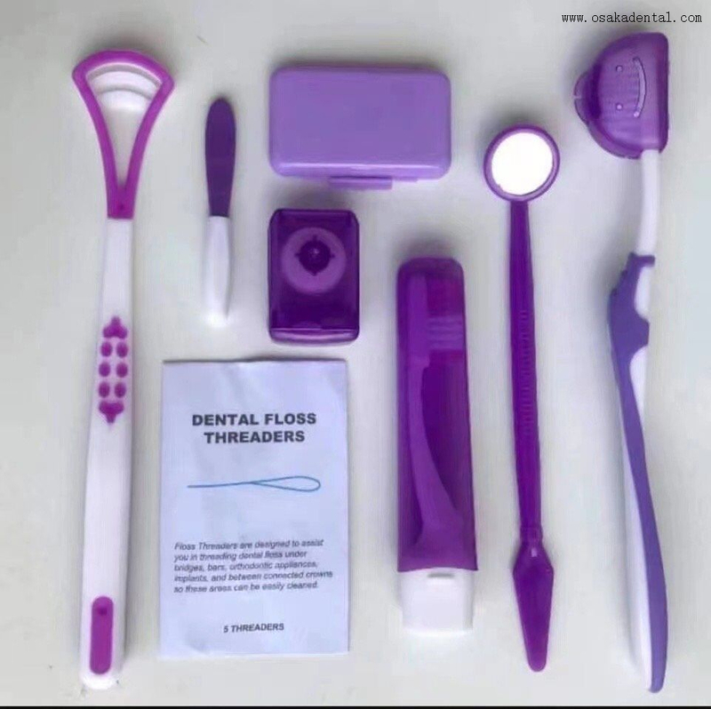 Kit Ortodôntico Dental com Escova e Espelho em Bolsa de Malha de Nylon