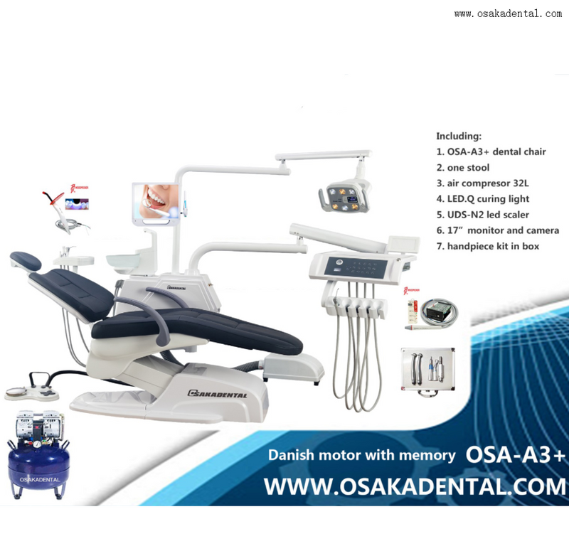 Conjunto de cadeira odontológica de luxo com motor Danmark e assento de couro