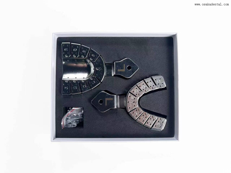 Bandejas de impressão para implantes dentários profissionais em caixa feitas com bandejas de impressão de aço inoxidável de alta qualidade