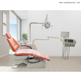 Cadeira dentária de alta qualidade com cor laranja e banquinho de dentista