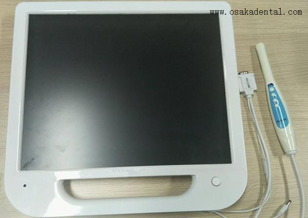 Monitor branco de 17 polegadas + câmera intraoral com VGA + VÍDEO + USB + conjunto de suporte de monitor de metal simples