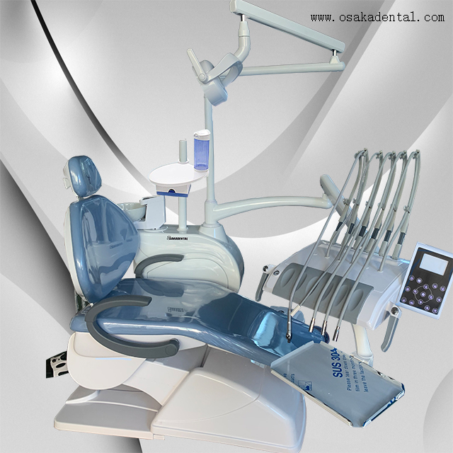 O vinil cobre a cadeira odontológica de couro com microscópio