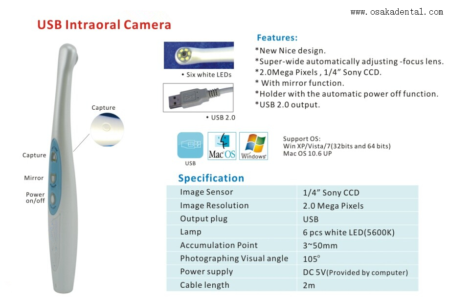 Câmera oral dental USB com cor branca + azul
