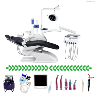 Cadeira odontológica de cor preta de alta classe com câmera oral dentária e monitor de 17 polegadas