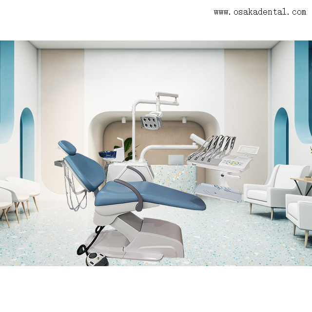 Cadeira odontológica de luxo com bandeja de instrumentos montada na parte superior 