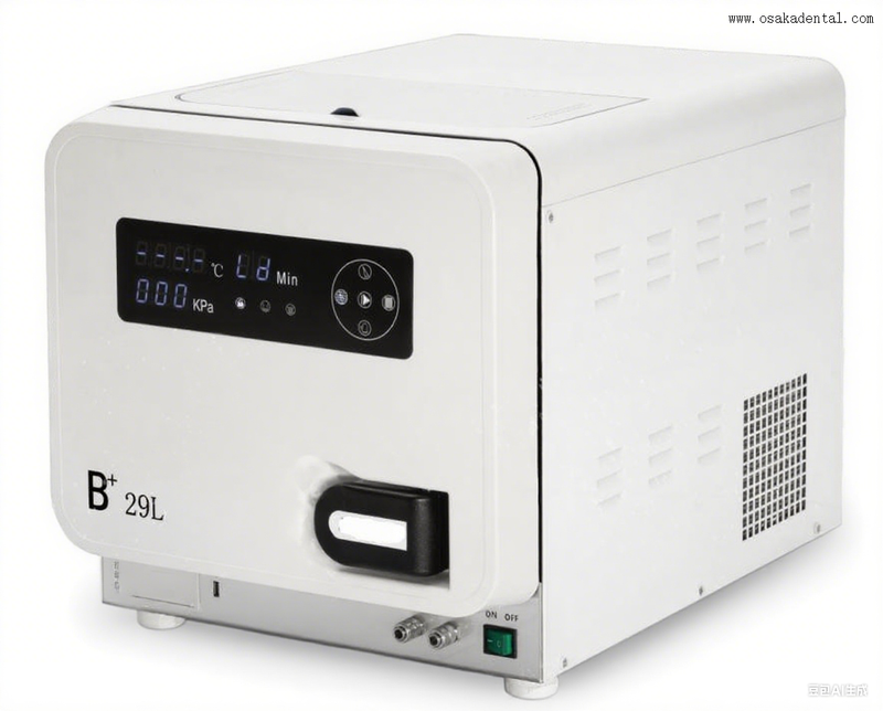 Tanque de água europeu com abertura classe B, display digital, autoclave odontológica de 29L para unidade odontológica com bomba Thomas Vaccum