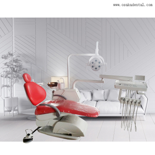 Cadeira odontológica com cor vermelha e lâmpada LED