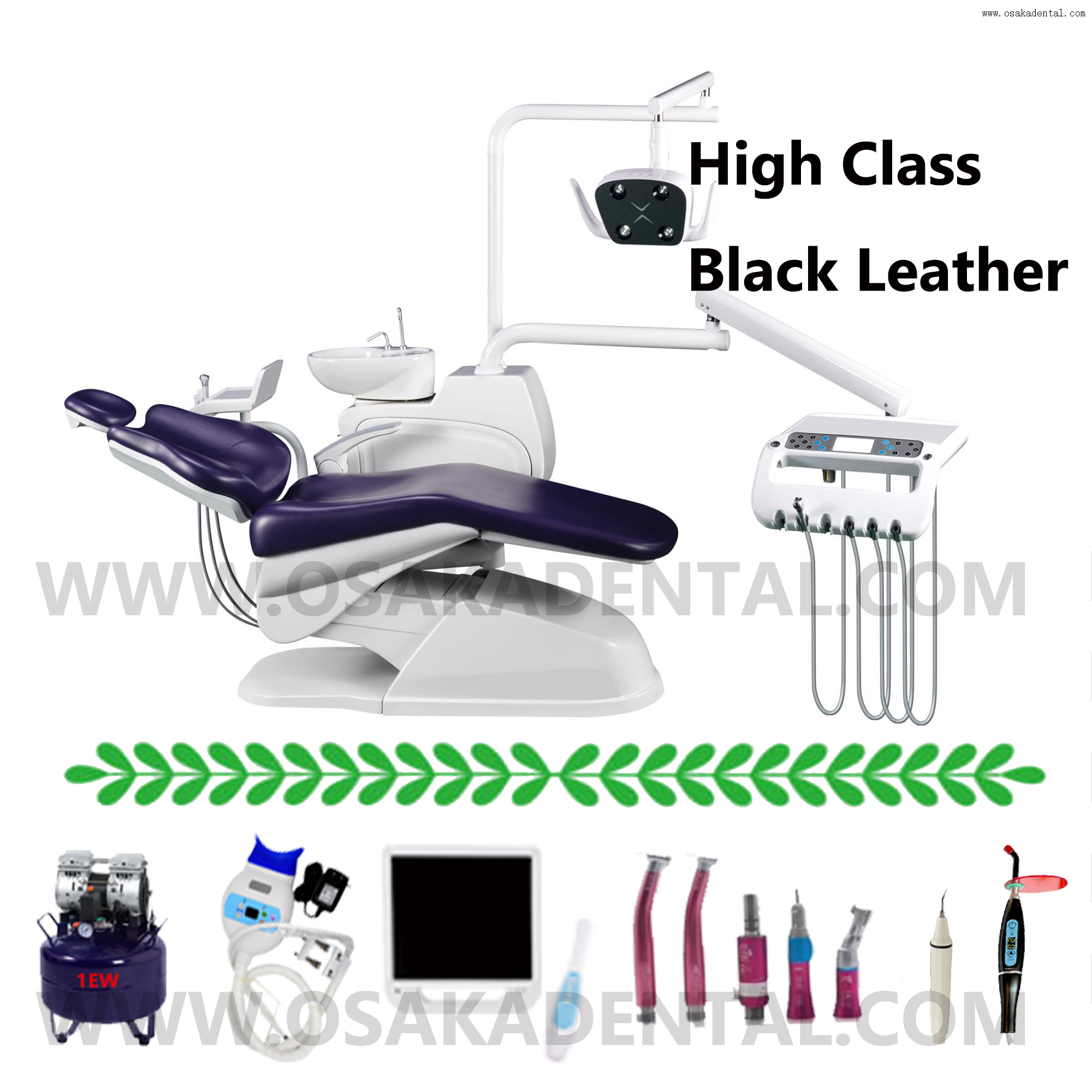 Cadeira odontológica de cor roxa de alta classe da unidade de cadeira odontológica OSAKA com máquina de clareamento dental e algiante dental