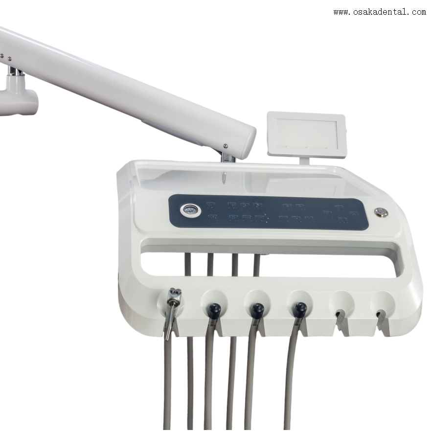 Unidade de cadeira odontológica com botão de toque com sistema de controle assistente