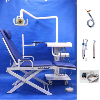 Unidade de cadeira dentária portátil com lâmpada de halogênio e bandeja móvel