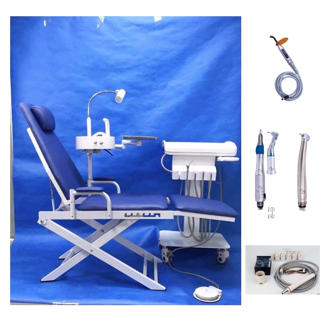 Unidade de cadeira dentária portátil com bandeja móvel e peça de mão