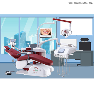 Cadeira odontológica vermelha de alta classe com sistema técnico