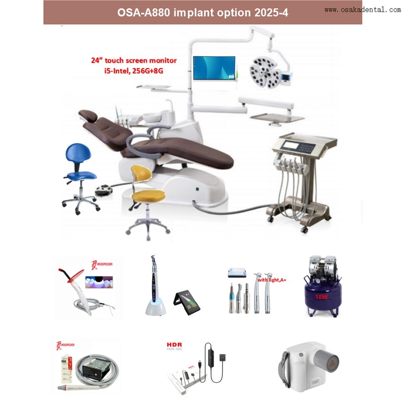 Unidade odontológica de alto nível com luz de implante e monitor touch screen de 24"