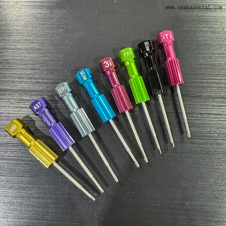 Chaves de fenda para implantes dentários coloridas