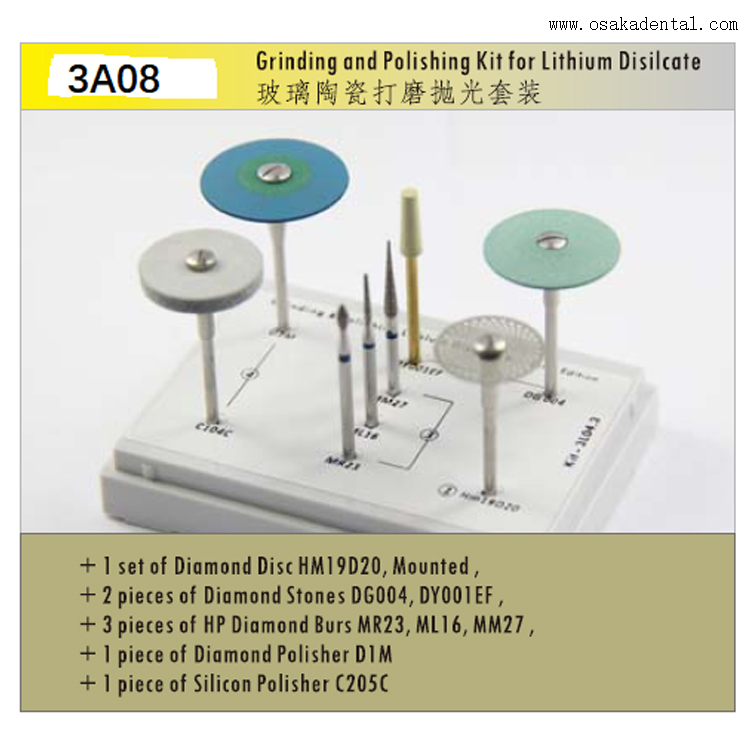 Kit de brocas diamantadas dentárias Kit de moagem e polimento para dissilicato de lítio