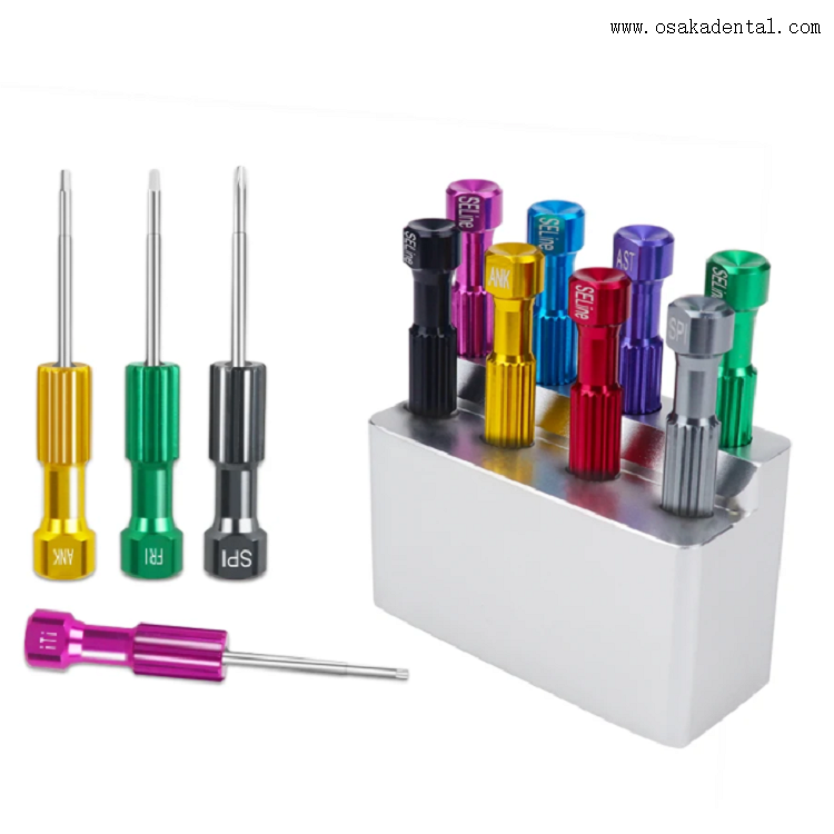 Chaves de fenda para implantes dentários coloridas