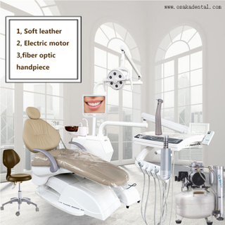 Couro macio e cadeira odontológica de alta qualidade com bandeja de instrumento de sistema de toque de alta classe