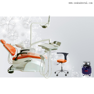 Cadeira odontológica com banco odontológico com couro na cor laranja