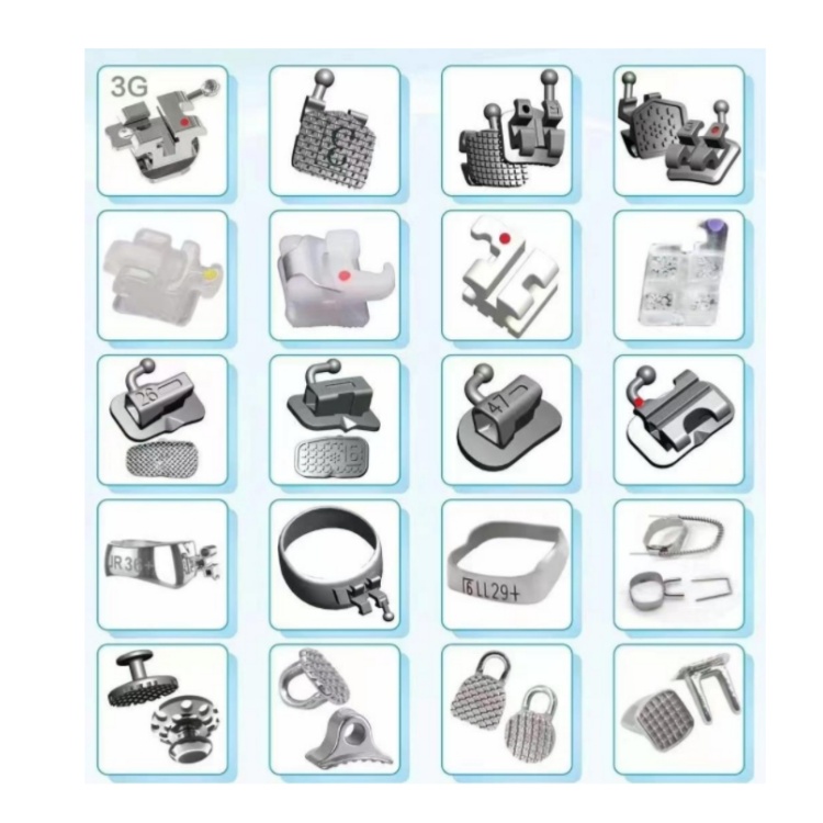 Diferentes tipos de suportes e acess&oacute;rios ortod&ocirc;nticos dent&aacute;rios