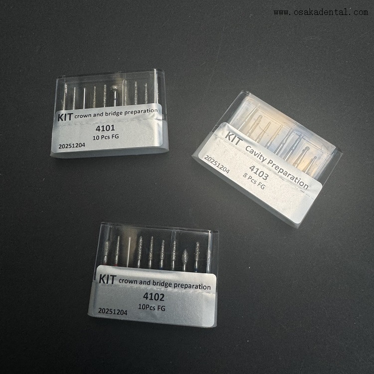 Kits de brocas dentárias FG Diamond Preparação para coroa e ponte. para OSA anterior-4101-4102-4103