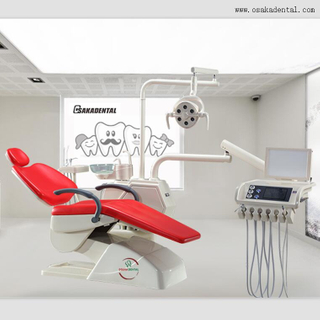 Unidade de cadeira odontológica moderna profissional com fezes dentais