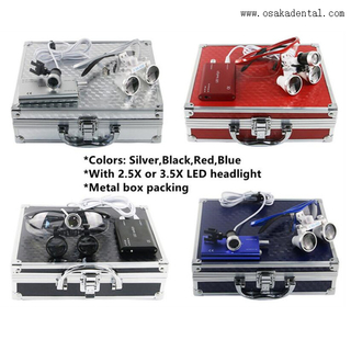 Lupas dentárias econômicas com farol led e embalagem em caixa de metal