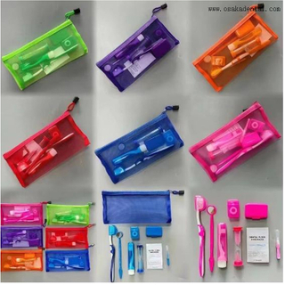Kit ortodôntico dental colorido com bolsa de malha