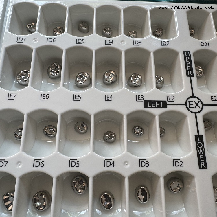 Coroa infantil de aço inoxidável odontológico 48 unidades/caixa