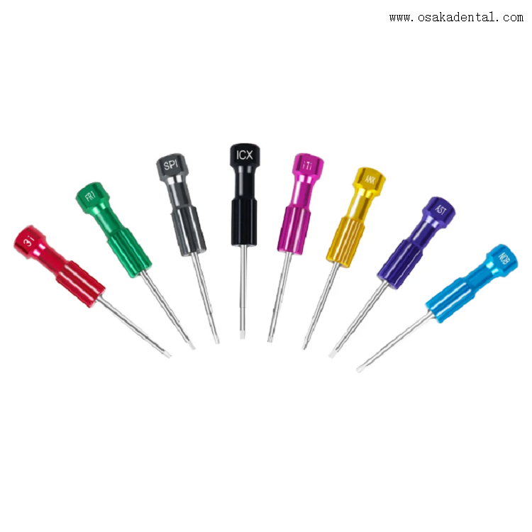 Chaves de fenda para implantes dentários coloridas