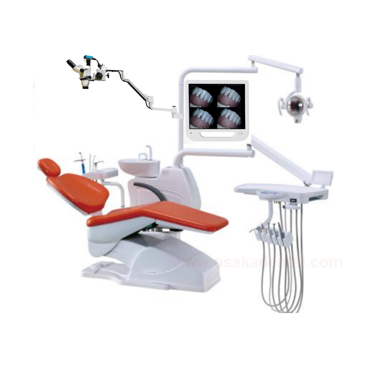 Cadeira odontológica com microscópio com conjunto de monitor de câmera