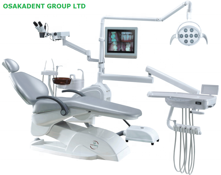 Cadeira odontológica completa com microscópio e conjunto de monitor e lâmpada LED de luxo
